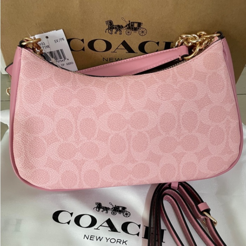Coach Pink Signature Shoulder Bag with Gold Hardware CA933 - Picture 5 of 13